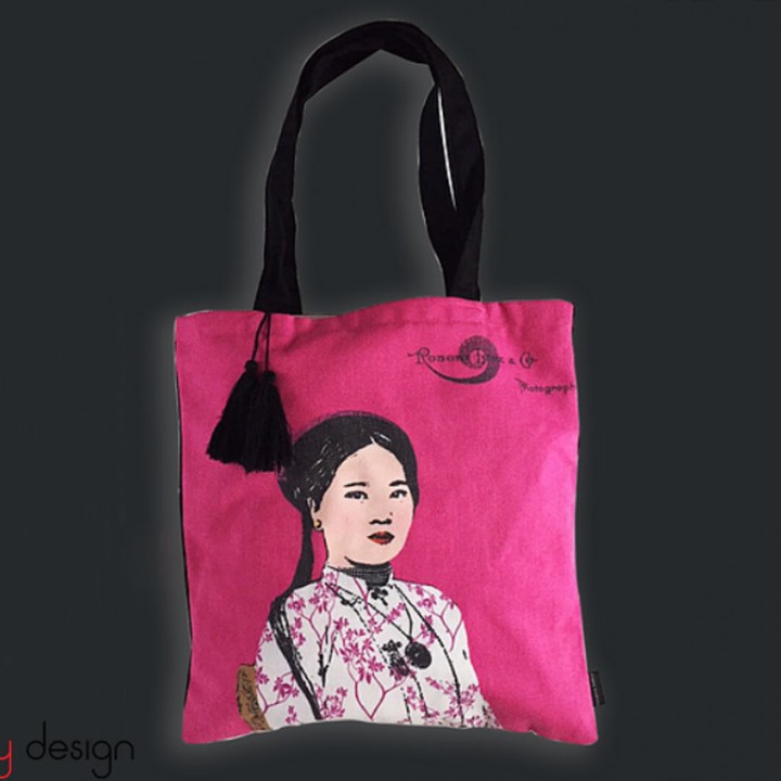  Tote linen bag printed with Vietnamese women-Miss Hong